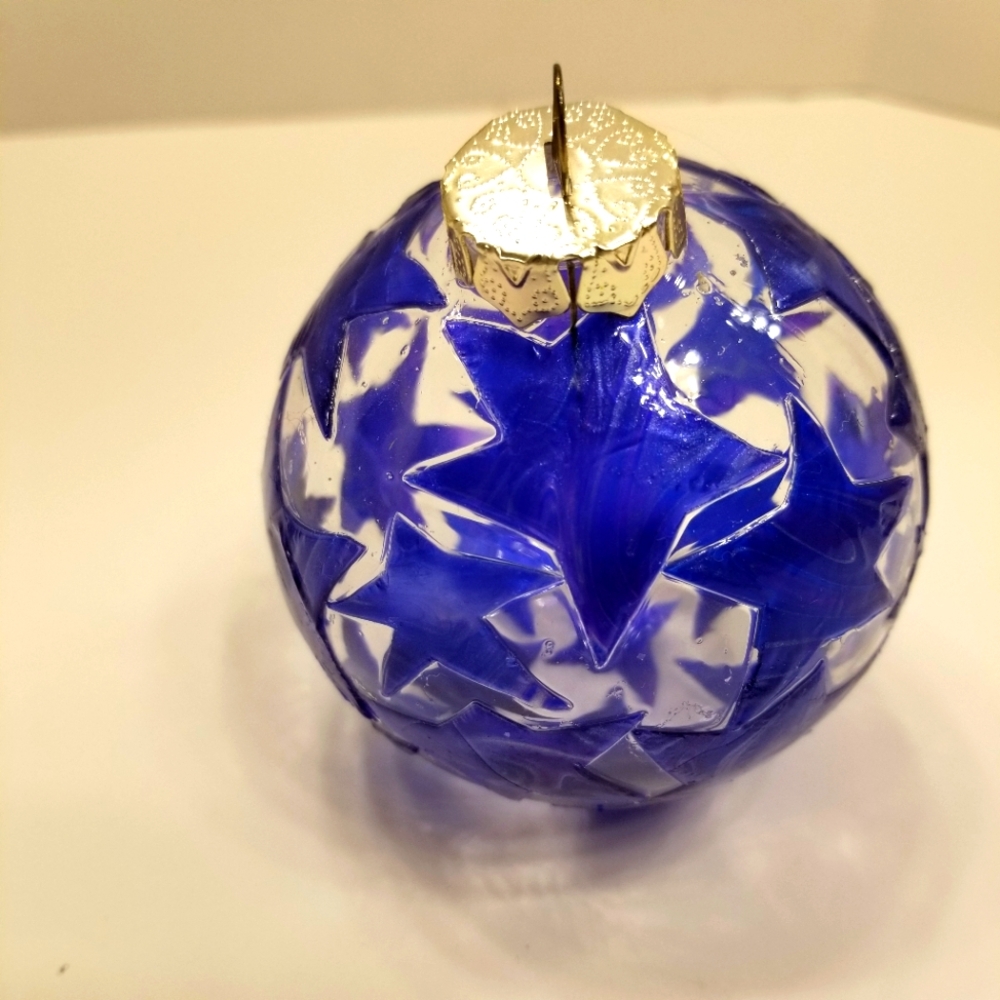 Handmade Signed by Alaska Native Artist Blue Abstract Stars Christmas Ornament!